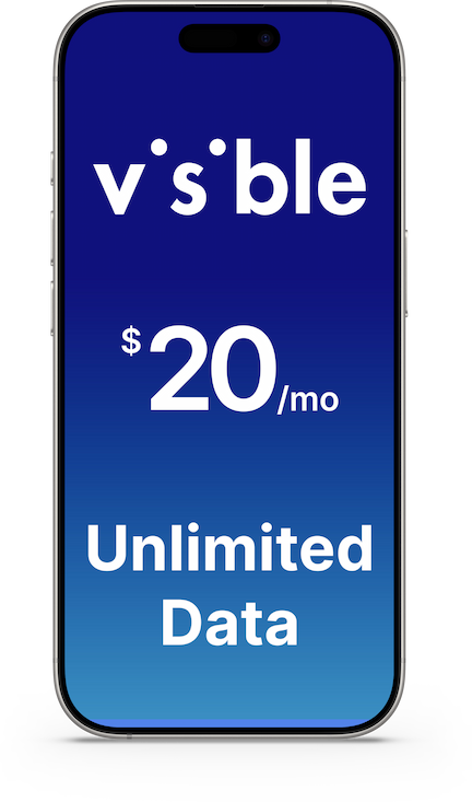 Phone showing Visible $20 unlimited on screen